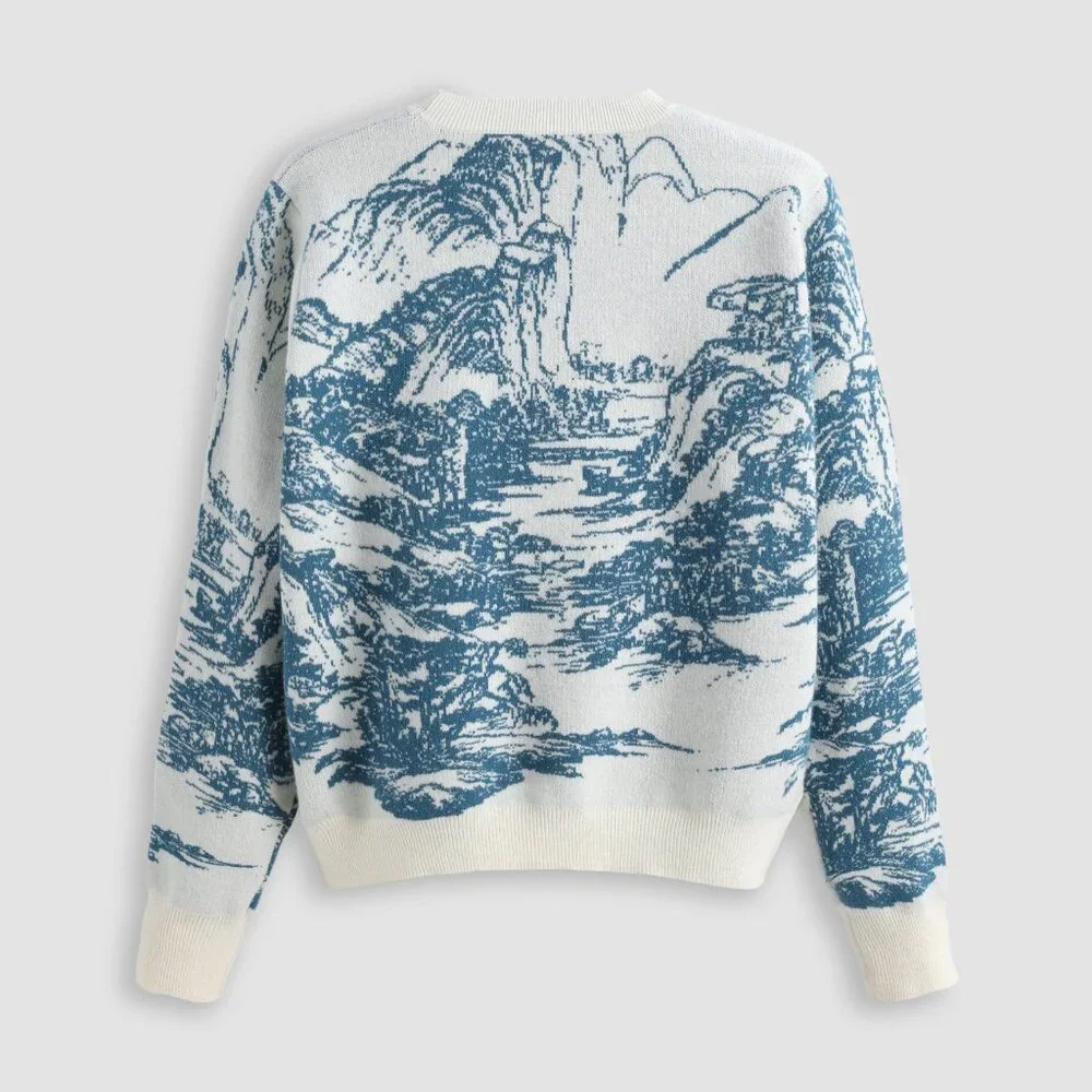 Cider Chinoserie blue delft landscape Sweater XL (US 10/12) NWT - Picture 2 of 5